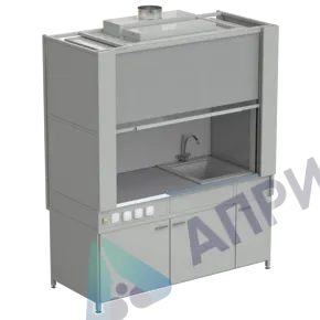 Шкаф вытяжной с коконом из стеклопластика с мойкой из СП и смесителем с электрикой 1800х820х2240 мм, раб. поверхность - МОНОЛИТНЫЙ КЕРАМОГРАНИТ
