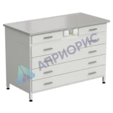 Стол-тумба с электрикой (2 ящика + 4 широких ящика) 1213x613x850 мм, раб. поверхность - DURCON с бортиком