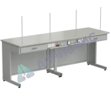 Стол демонстрационный с дополнительной электрикой 2400х750х900, раб. поверхность - ЛАМИНАТ СЕРЫЙ