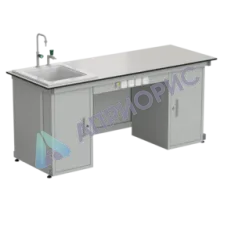 Стол демонстрационный с двумя напольными тумбами, с электрикой, с подводом воды 2000х750х900, раб. поверхность - LABGRADE