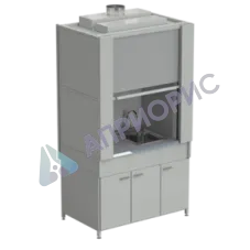 Шкаф вытяжной с коконом из стеклопластика с мойкой из НС и смесителем с ВЗБ светильником 1200х820х2240 мм, раб. поверхность - МОНОЛИТНЫЙ КЕРАМОГРАНИТ