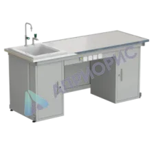 Стол демонстрационный с двумя напольными тумбами, с электрикой, с подводом воды 2000х750х900, раб. поверхность - LABGRADE-лайт
