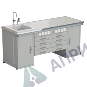 Стол демонстрационный с двумя напольными тумбами, двумя подвесными тумбами, с электрикой, с подводом воды 2000х750х900, раб. поверхн. - LABGRADE-лайт