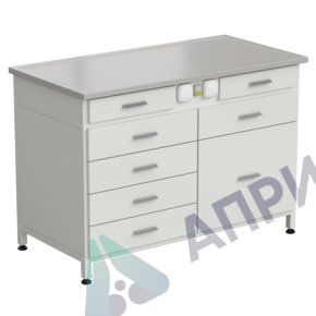 Стол-тумба с электрикой 1213x613x850 мм, 2 ящика + 4 ящика + 1 малый + 1 большой, раб. поверхность - DURCON с бортиком