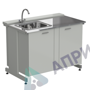 Мойка одинарная 1200х750х900 мм, одна чаша слева, смеситель, раб. поверхность - НЕРЖАВЕЮЩАЯ СТАЛЬ