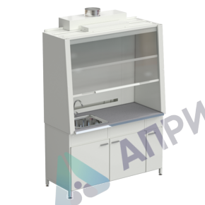 Шкаф вытяжной с одной мойкой из НС и ВЗБ светильником 1520х750х2160 мм, раб. поверхность - МОНОЛИТНЫЙ КЕРАМОГРАНИТ