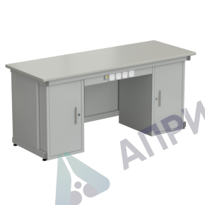 Стол демонстрационный с двумя напольными тумбами, с электрикой 2000х750х900, раб. поверхность - ЛАМИНАТ СЕРЫЙ