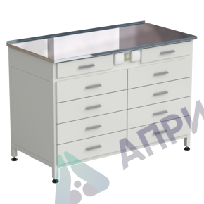 Стол-тумба с электрикой (2 ящика + 4 ящика + 4 ящика) 1200x600x850 мм, раб. поверхность - НЕРЖАВЕЮЩАЯ СТАЛЬ