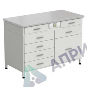 Стол-тумба с электрикой 1200x600x850 мм, 2 ящика + 4 ящика + 1 малый + 1 большой, раб. поверхность - ЛАМИНАТ БЕЛЫЙ