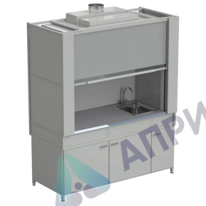 Шкаф вытяжной с коконом из стеклопластика с мойкой из НС и смесителем с ВЗБ светильником 1800х820х2240 мм, раб. поверхность - МОНОЛИТНЫЙ КЕРАМОГРАНИТ