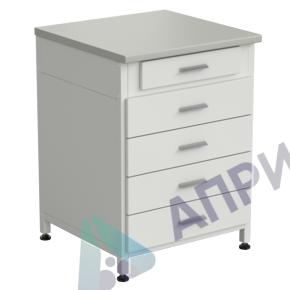 Тумба 5 ящиков 610х600х850, верхний ящик - роликовые направляющие, нижние ящики - направляющие полного выдвижения, ЛАМИНАТ СЕРЫЙ