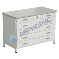 Стол-тумба с электрикой (2 ящика + 4 широких ящика) 1200x600x850 мм, раб. поверхность - ЛАМИНАТ БЕЛЫЙ