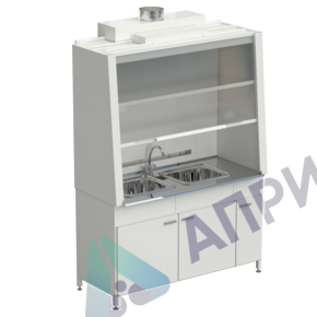 Шкаф вытяжной с двойной мойкой без электрики 1520х750х2160 мм, раб. поверхность - НЕРЖАВЕЮЩАЯ СТАЛЬ