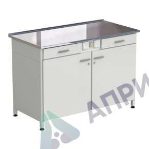 Стол-тумба с электрикой (2 ящика + двери) 1200x600x850 мм, раб. поверхность - НЕРЖАВЕЮЩАЯ СТАЛЬ