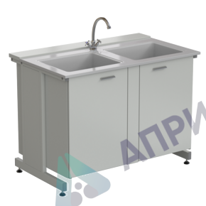 Мойка двойная универсальная 1200х750х900 мм, (глубина раковины 280 мм), раб. поверхность - СТЕКЛОПЛАСТИК