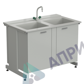 Мойка двойная универсальная 1200х750х900 мм, (глубина раковины 280 мм, кран TOF), раб. поверхность - DURCON