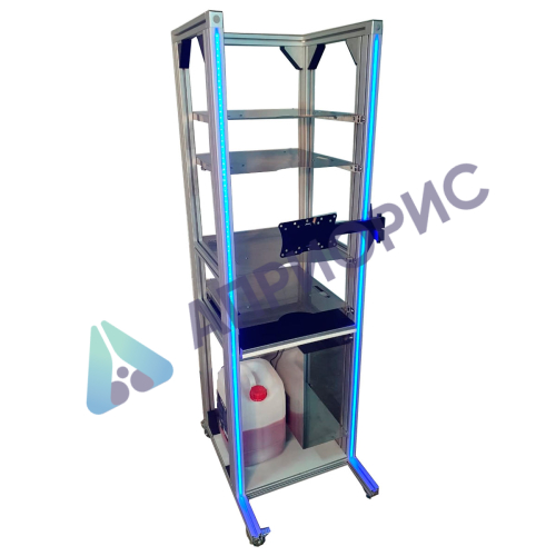 два отделения верхнее высотой 680 мм с одной встроенной и одной съемной полкой нижнее высотой 1080 мм с четырьмя выдвижными ящиками (высота фасадов 310 мм) корпус – меламин "серый" фасады – меламин "серый" фланец d=100 мм основание – каркас, выполненный и