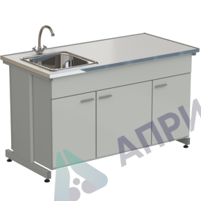 Мойка одинарная 1500х750х900 мм, одна чаша НС справа, смеситель, раб. поверхность - НЕРЖАВЕЮЩАЯ СТАЛЬ