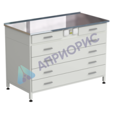 Стол-тумба с электрикой (2 ящика + 4 широких ящика) 1200x600x850 мм, раб. поверхность - НЕРЖАВЕЮЩАЯ СТАЛЬ