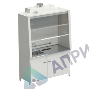 Шкаф вытяжной с одной мойкой из НС и ВЗБ светильником 1520х750х2160 мм, раб. поверхность - НЕРЖАВЕЮЩАЯ СТАЛЬ