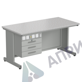 Стол преподавателя с подвесной тумбой и электрикой + слот для ин-та 1500х750х760, раб. поверхность - ЛАМИНАТ СЕРЫЙ
