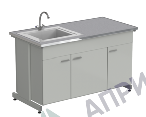 Мойка одинарная 1500х750х900 мм, одна чаша СП слева, смеситель, раб. поверхность - МОНОЛИТНЫЙ КЕРАМОГРАНИТ