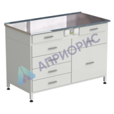 Стол-тумба с электрикой 1200x600x850 мм, 2 ящика + 4 ящика + 1 малый + 1 большой, раб. поверхность - НЕРЖАВЕЮЩАЯ СТАЛЬ