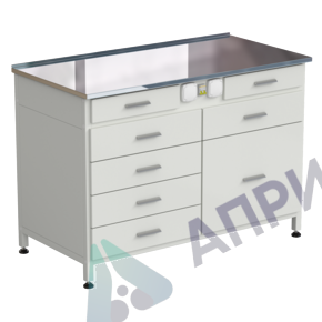 Стол-тумба с электрикой 1200x600x850 мм, 2 ящика + 4 ящика + 1 малый + 1 большой, раб. поверхность - НЕРЖАВЕЮЩАЯ СТАЛЬ