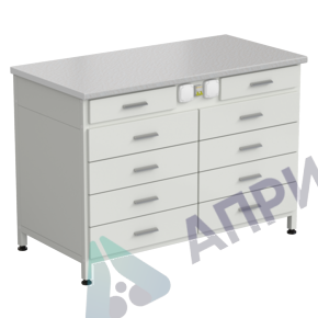 Стол-тумба с электрикой (2 ящика + 4 ящика + 4 ящика) 1200x600x850 мм, раб. поверхность - ЛАМИНАТ БЕЛЫЙ