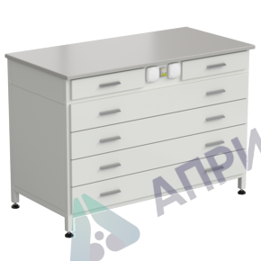 Стол-тумба с электрикой (2 ящика + 4 широких ящика) 1200x600x850 мм, раб. поверхность - DURCON