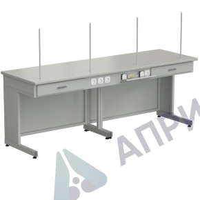 Стол демонстрационный с электрикой 2400*750*900, раб. поверхность - ЛАМИНАТ БЕЛЫЙ