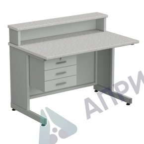 Стол преподавателя с полкой и подвесной тумбой 3 ящика 1200х750х950 в сборе, раб. поверхность - ЛАМИНАТ БЕЛЫЙ