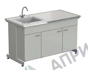 Мойка одинарная 1500х750х900 мм, одна чаша НС справа, смеситель, раб. поверхность - МОНОЛИТНЫЙ КЕРАМОГРАНИТ